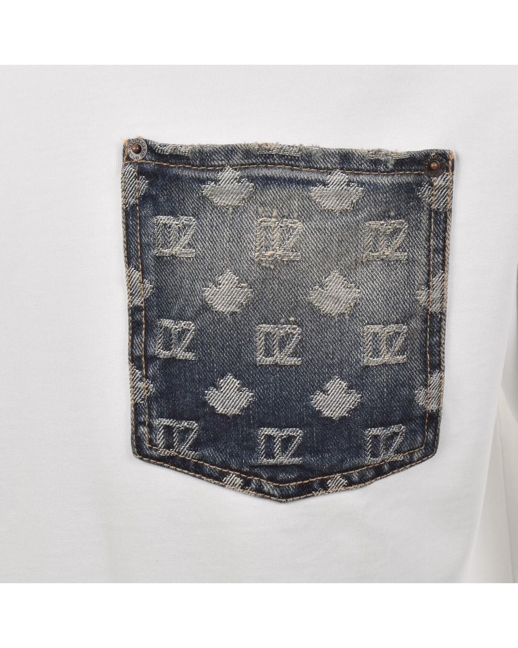 DSquared² White Monogram Denim Pocket T Shirt for men