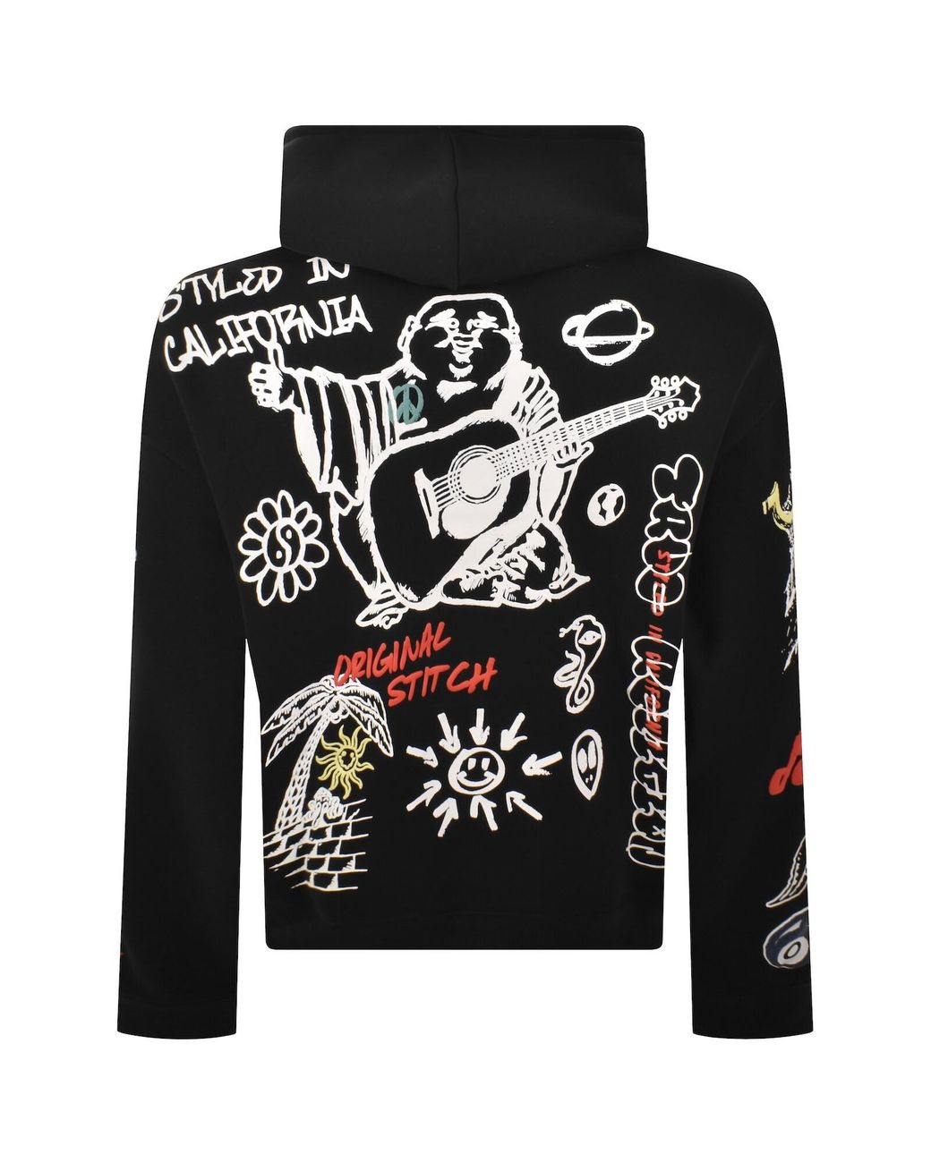 True Religion Black Sketched Logo Boxy Hoodie for men