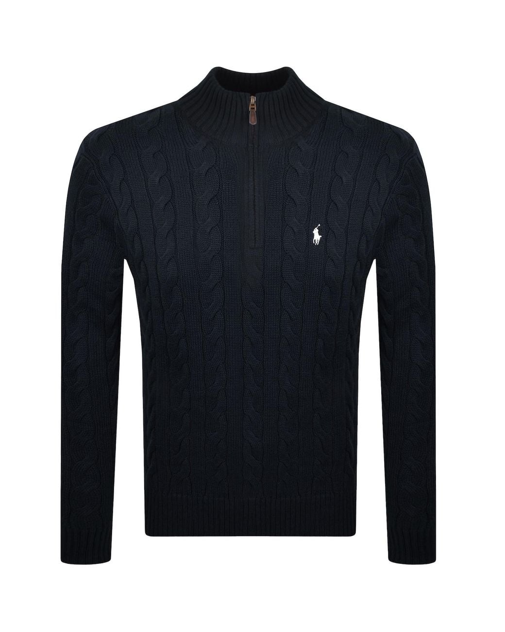 Ralph Lauren Blue Half Zip Cable Knit Jumper for men