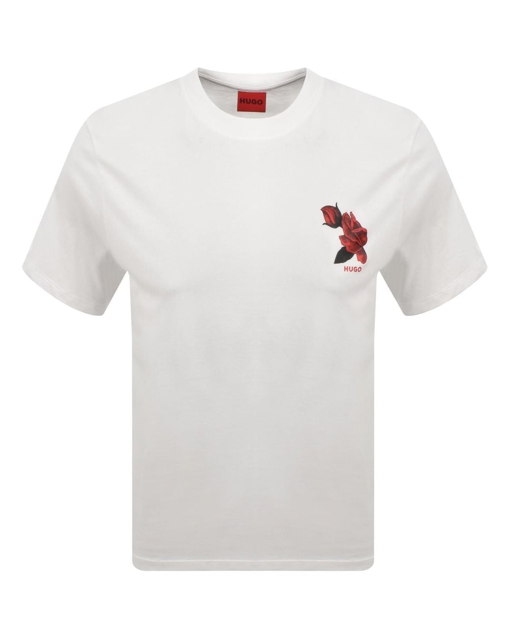 HUGO White Dikerd Crew Neck T Shirt for men