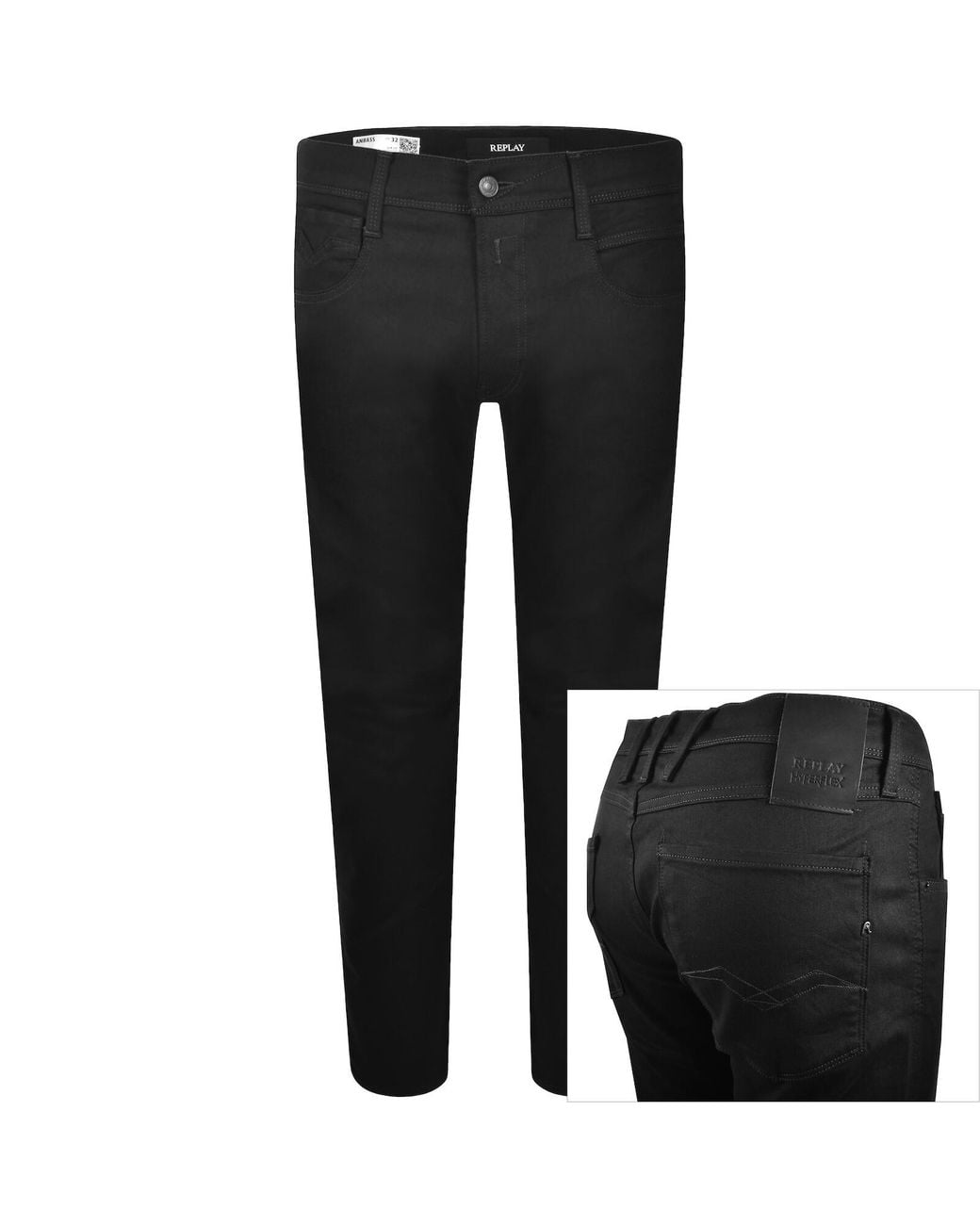 Replay Black Anbass Hyperflex Slim Fit Jeans for men