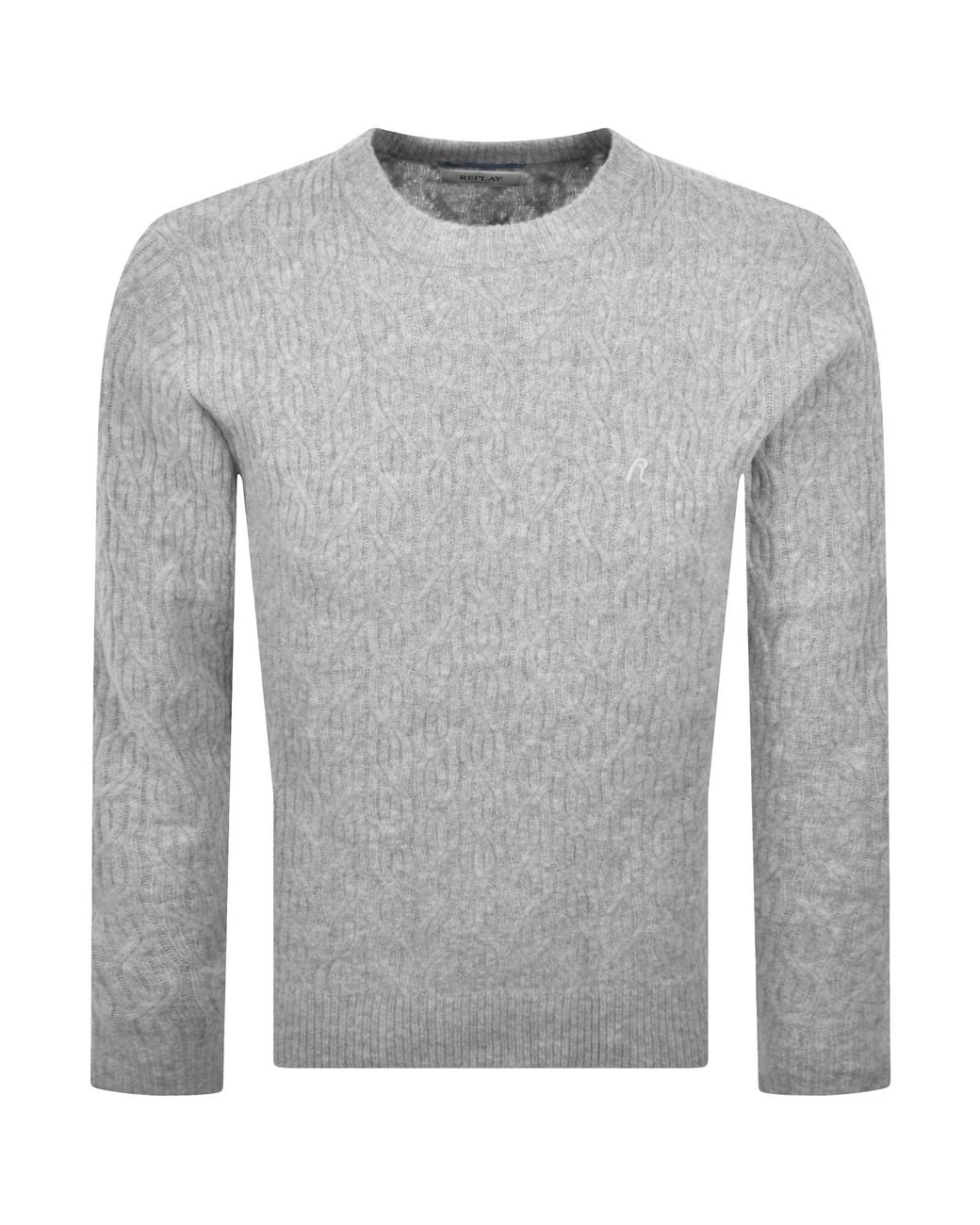 Replay Gray Crew Neck Knit Jumper for men