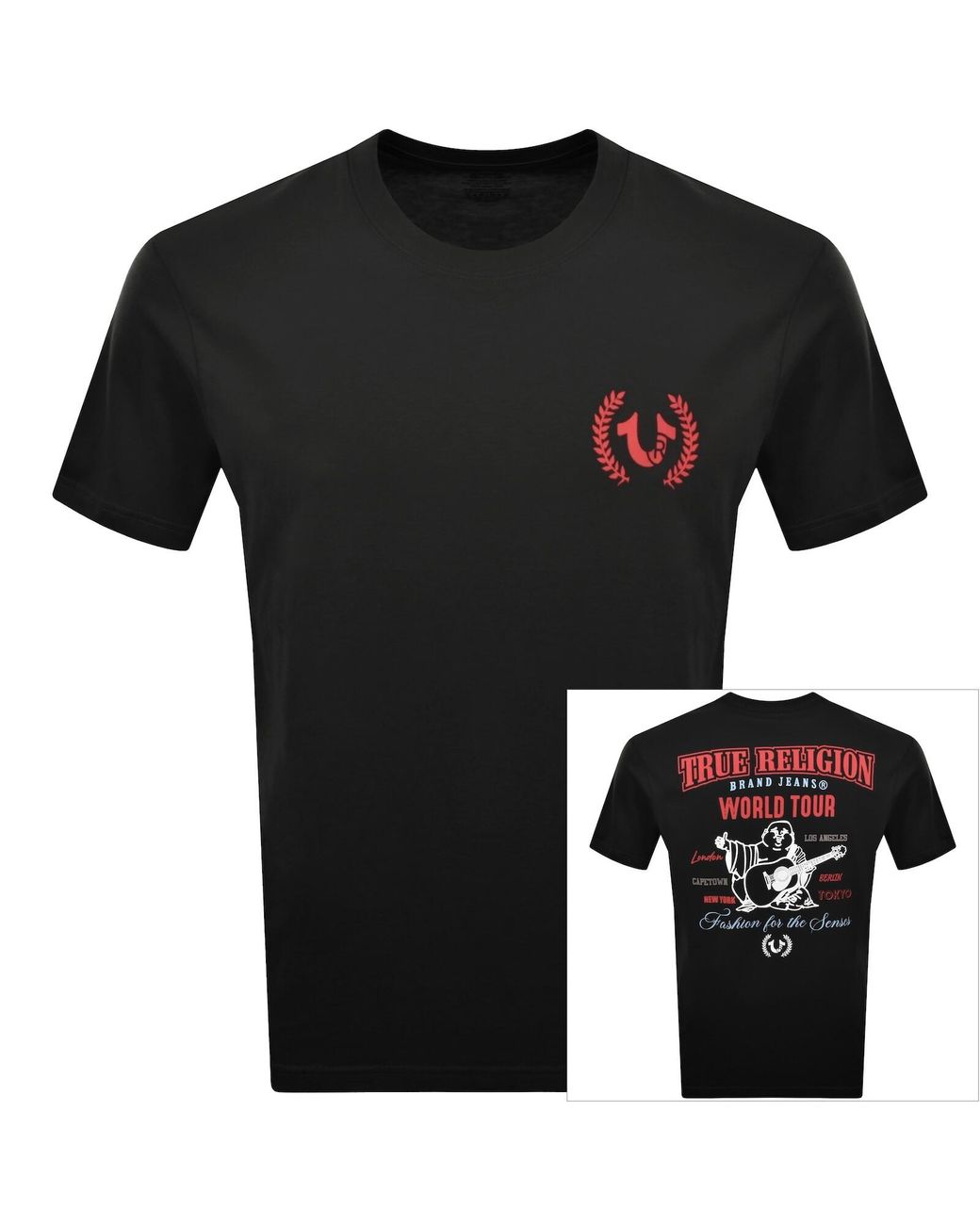 True Religion Black Multi Overlap T Shirt for men