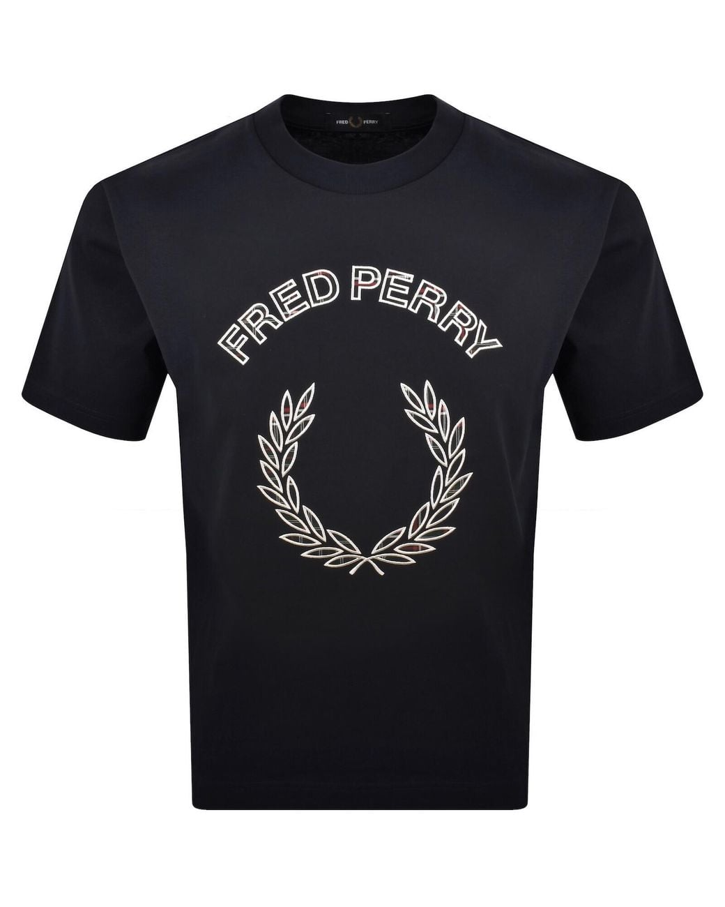 Fred Perry Blue Tartan Applique T Shirt for men