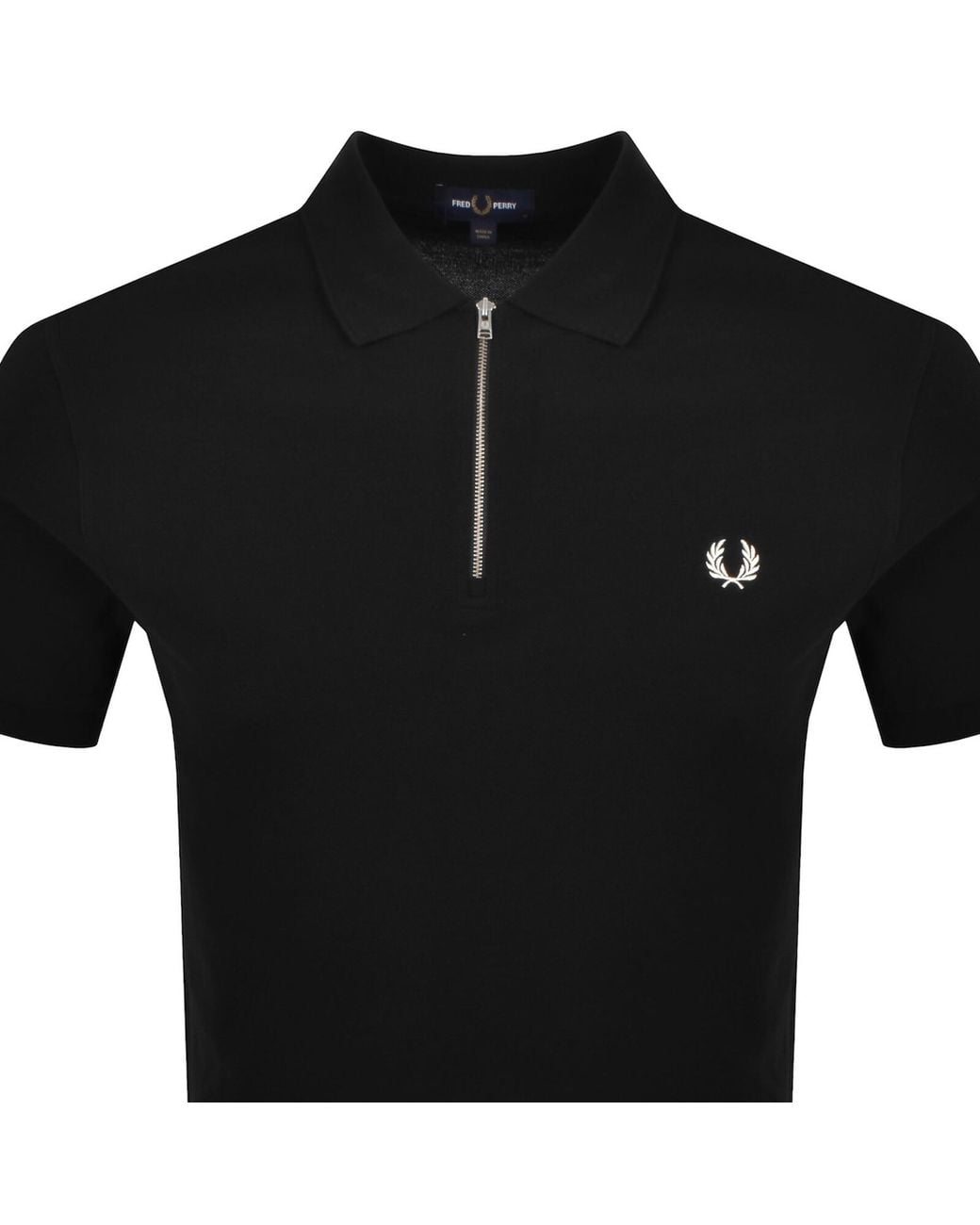 Fred Perry Black Tramline Quarter Zip Polo T Shirt for men
