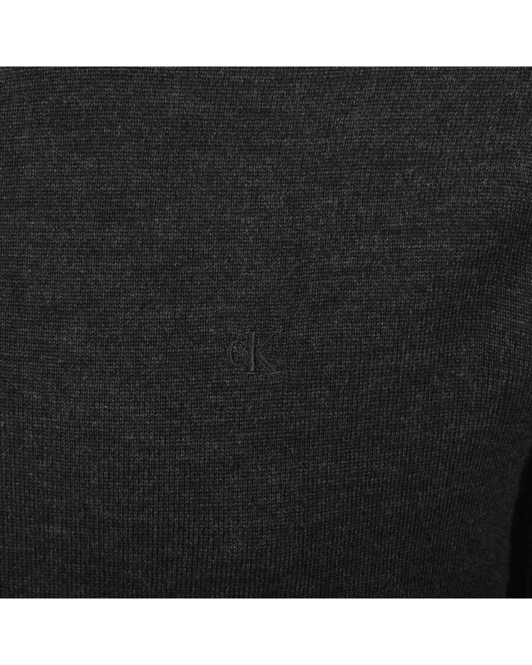 Calvin Klein Black Merino Wool Zip Neck Jumper for men