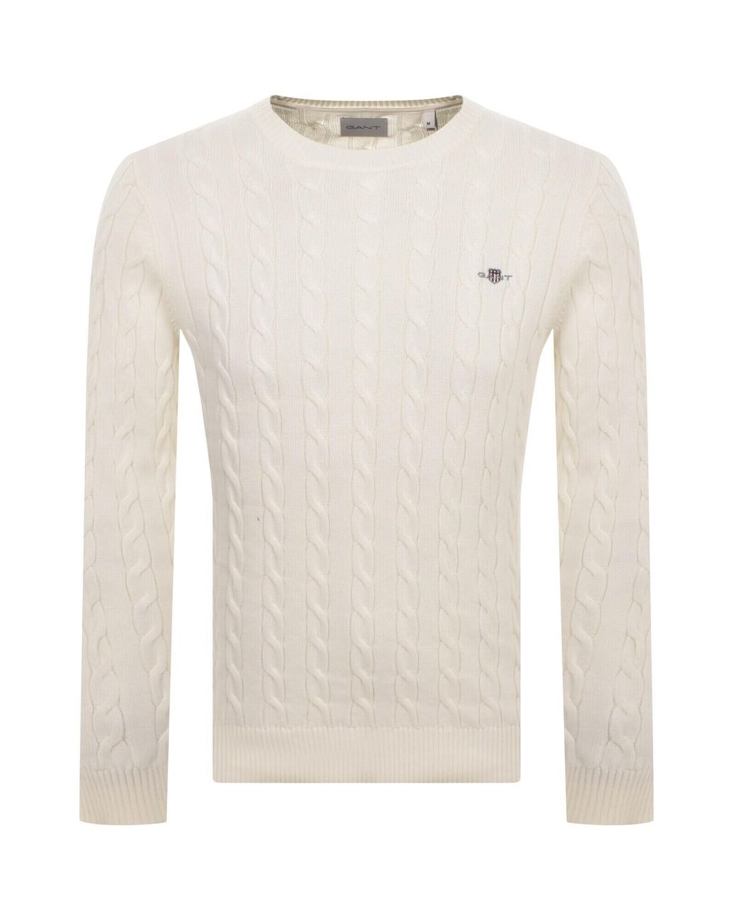 Gant White Classic Cotton Cable Knit Jumper for men