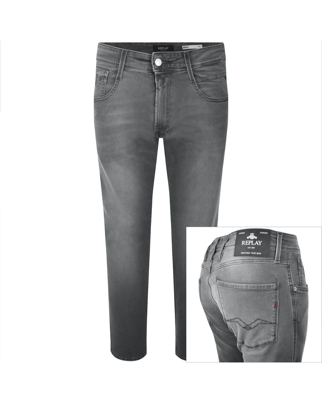 Replay Gray Anbass Slim Fit Mid Wash Jeans for men
