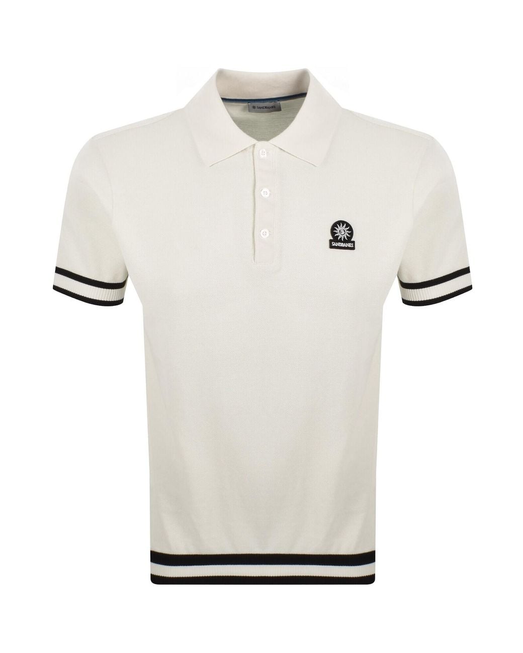Sandbanks White Stripe Hem Polo T Shirt Ecru for men