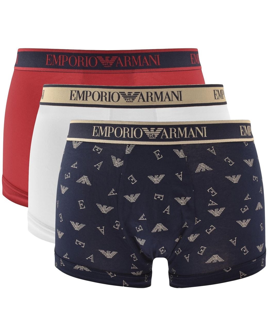 Armani Blue Emporio Underwear 3 Pack Trunks for men