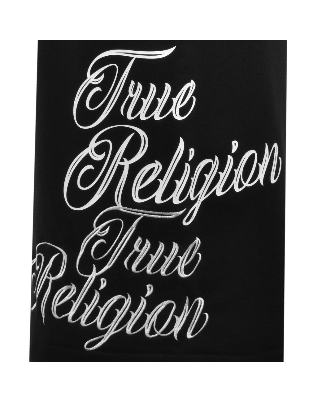 True Religion Black Tiger Script Fleece Shorts for men