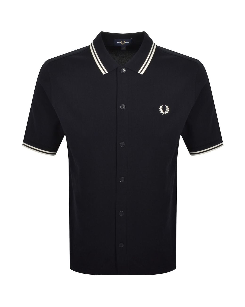 Fred Perry Black Button Through Polo Shirt for men