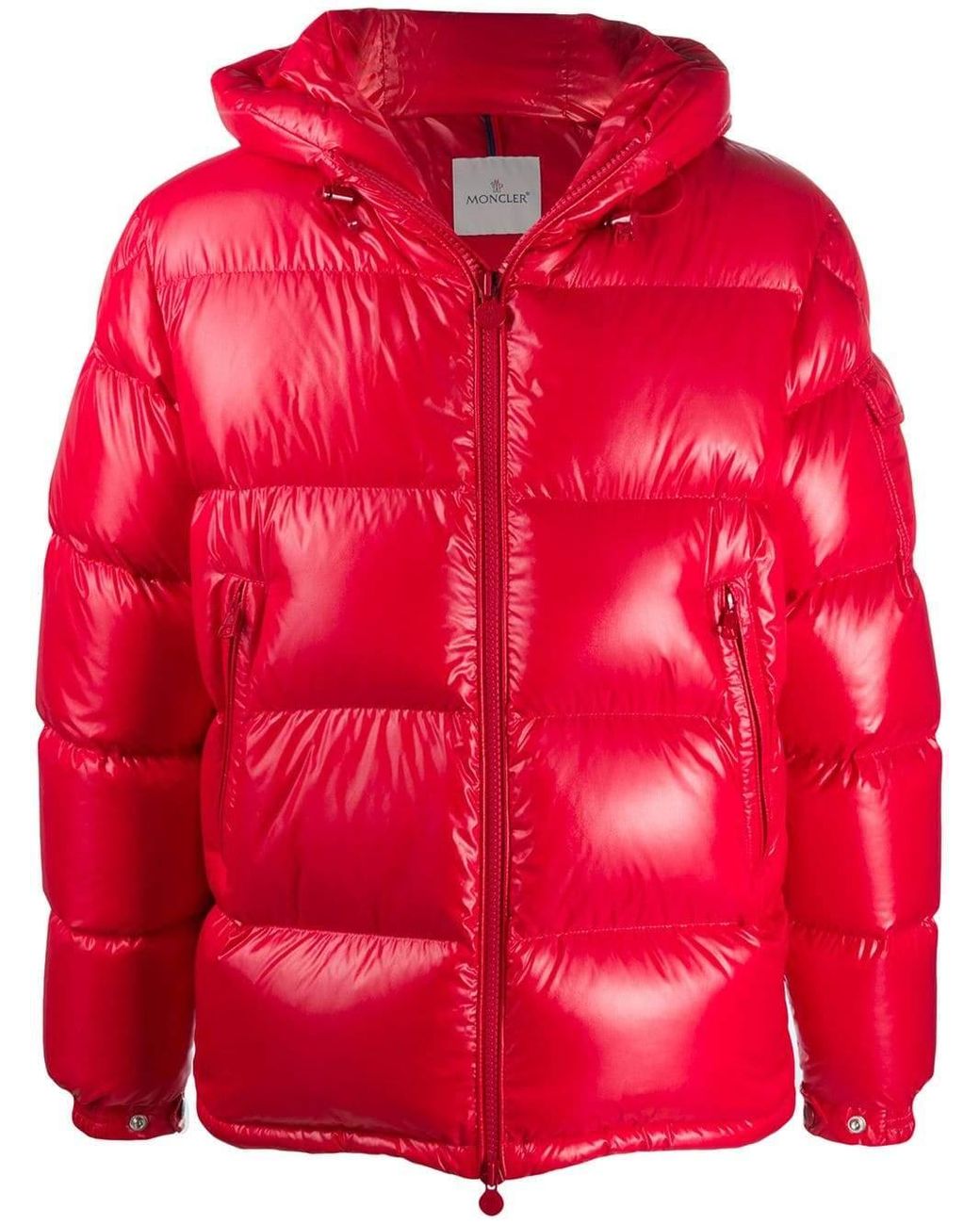 Moncler Synthetic Hooded Padded Jacket Red for Men - Lyst