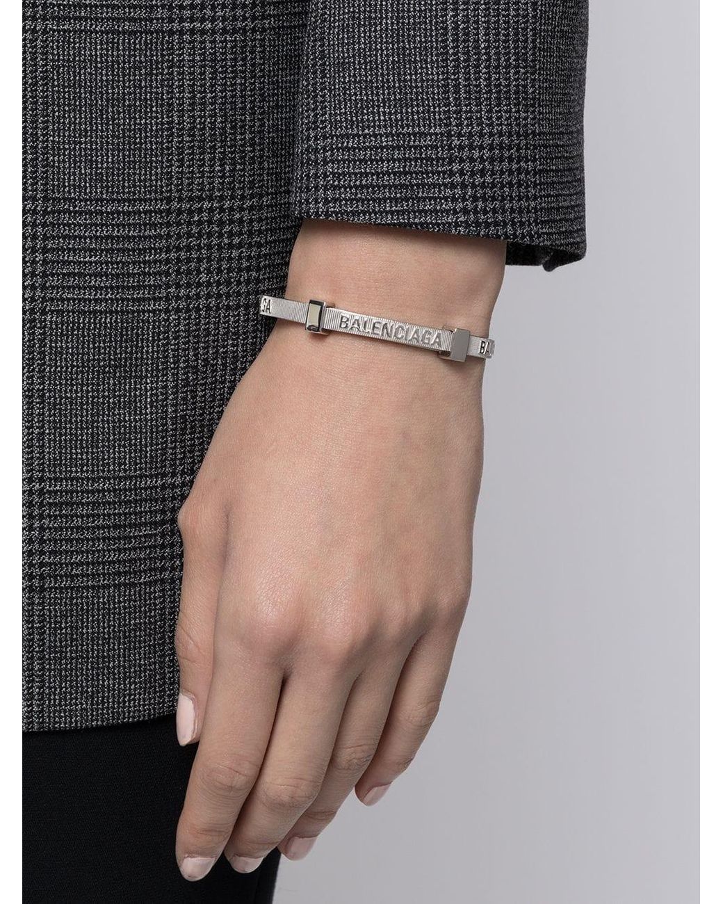 Balenciaga Force Striped Bracelet Silver in White for Men | Lyst