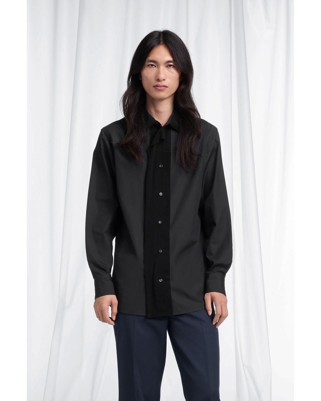 Maison Margiela Black Fusion Velvet Placket Cotton Shirt for men