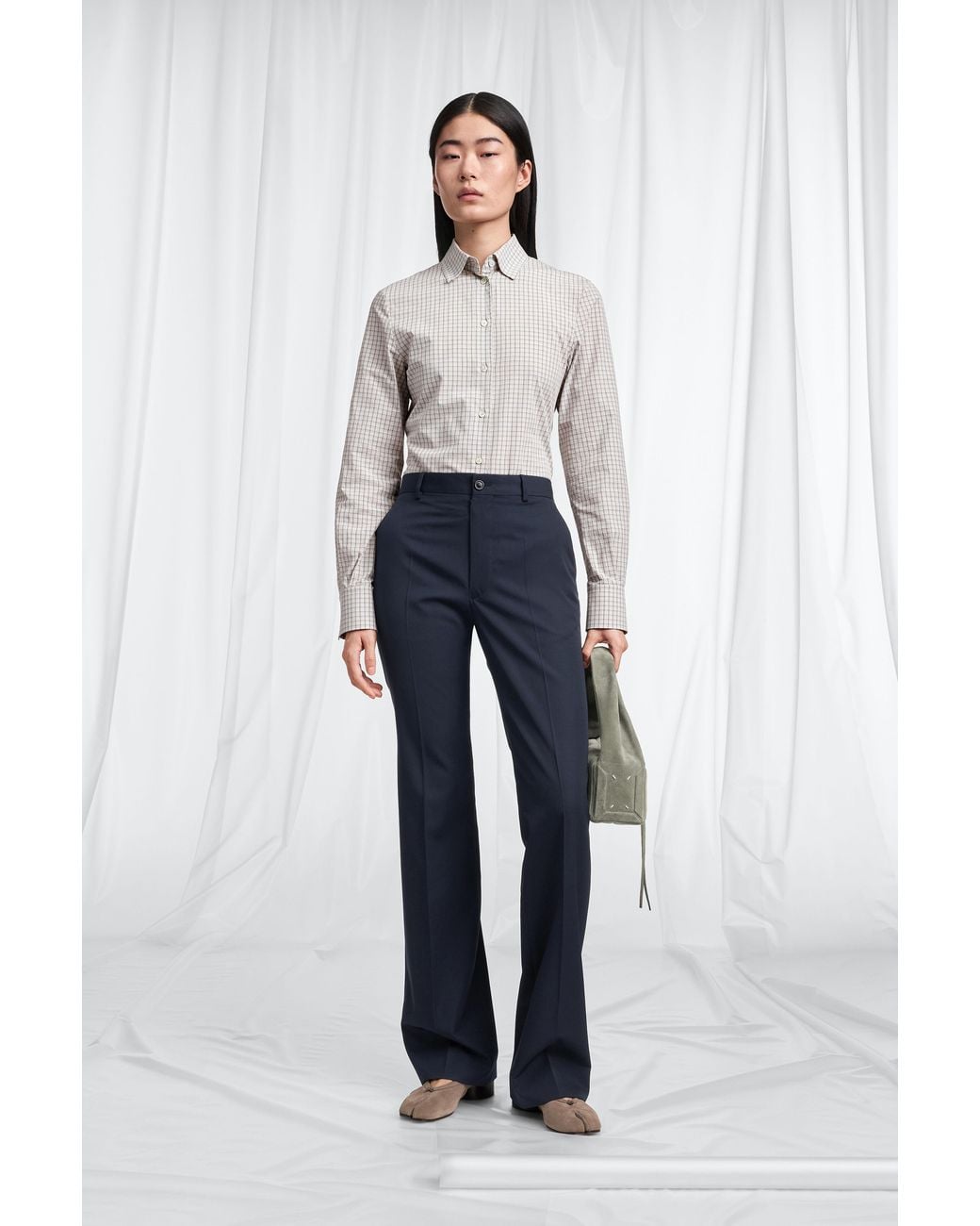 Maison Margiela Blue Pleated Wool Tailored Trousers