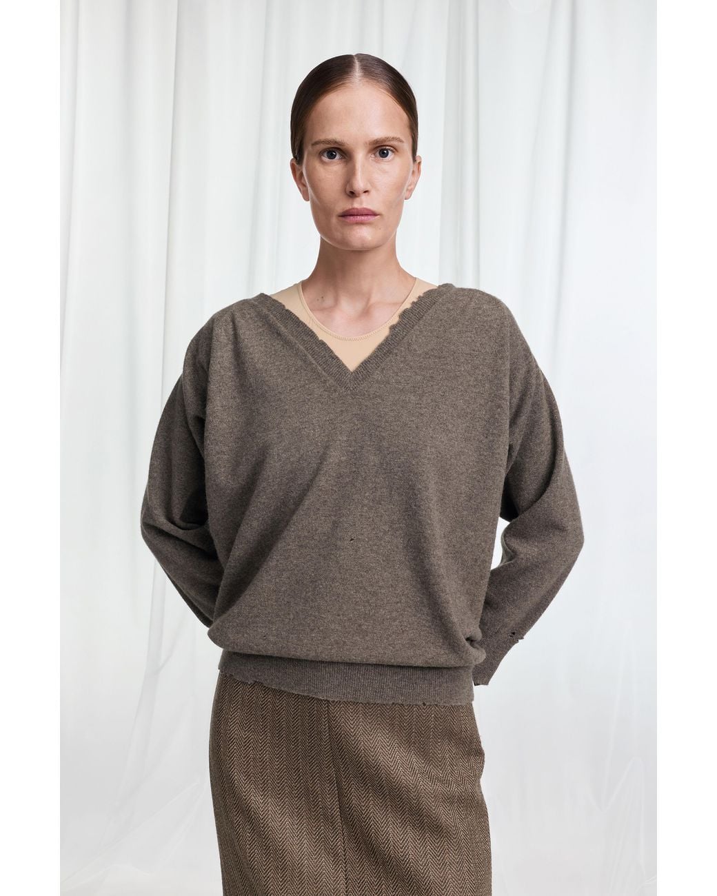 Maison Margiela Brown Draped V-Neck Sweater