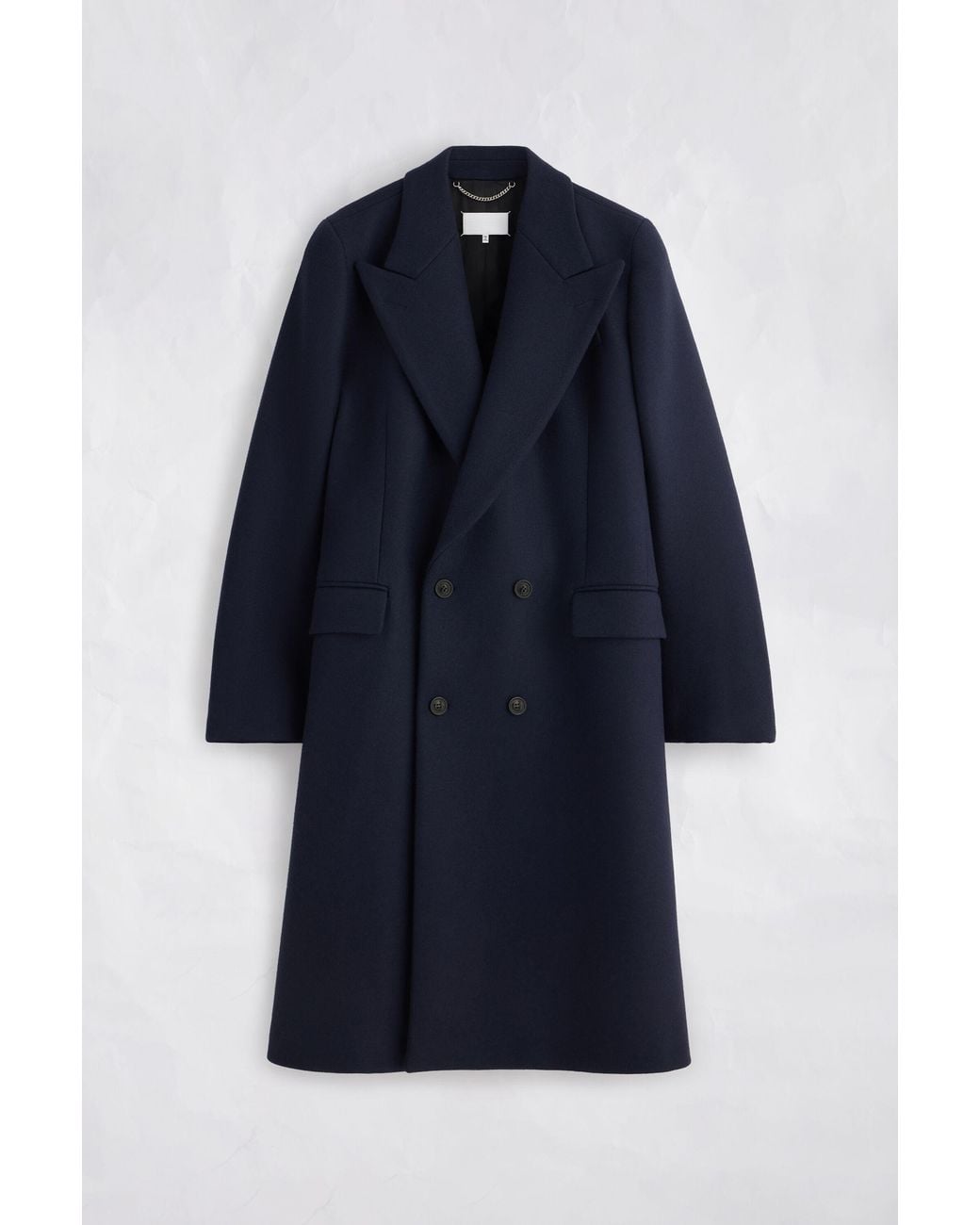 Maison Margiela Blue Double-Breasted Wool Overcoat for men