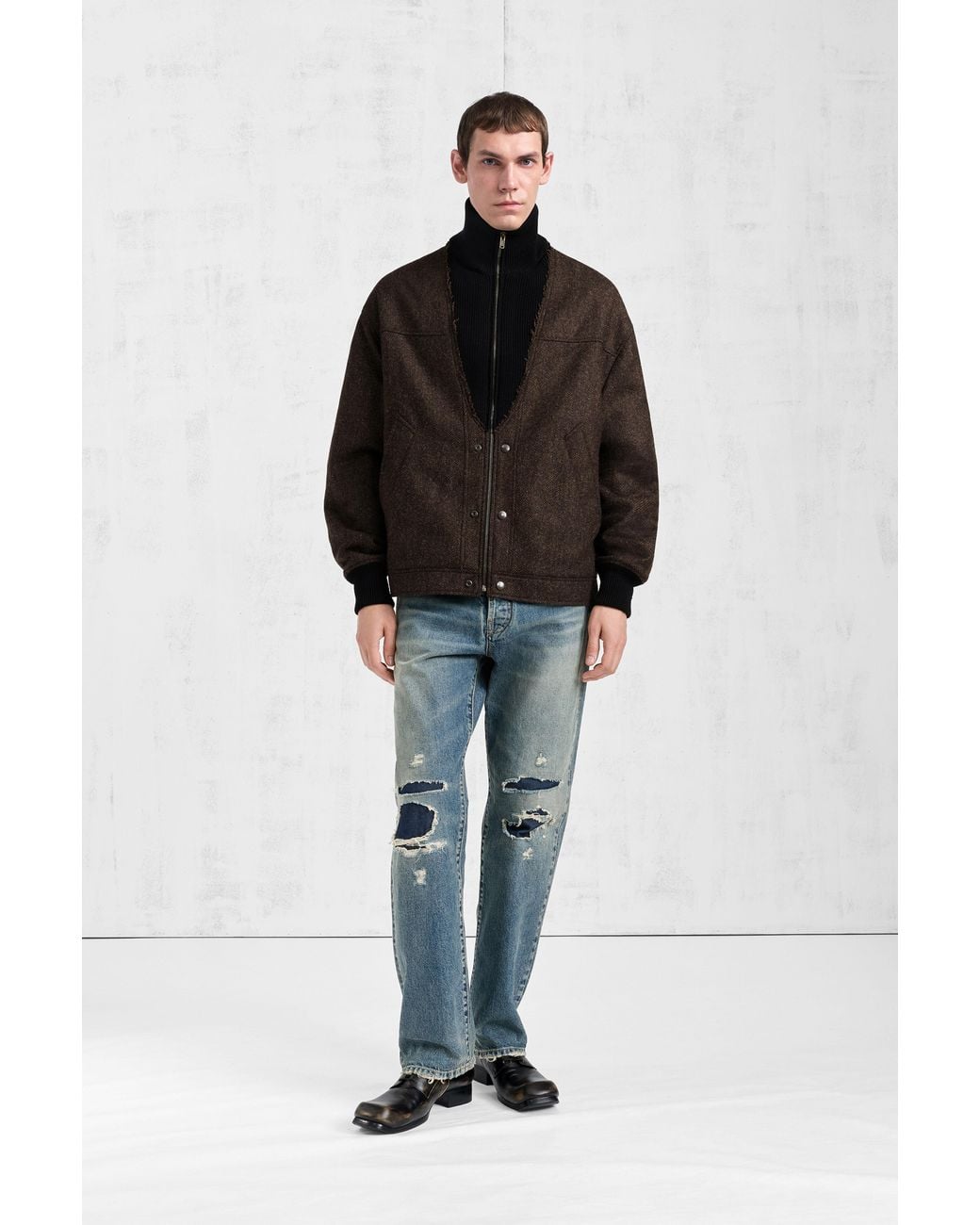 Maison Margiela Black Herringbone Wool Zip Jacket for men