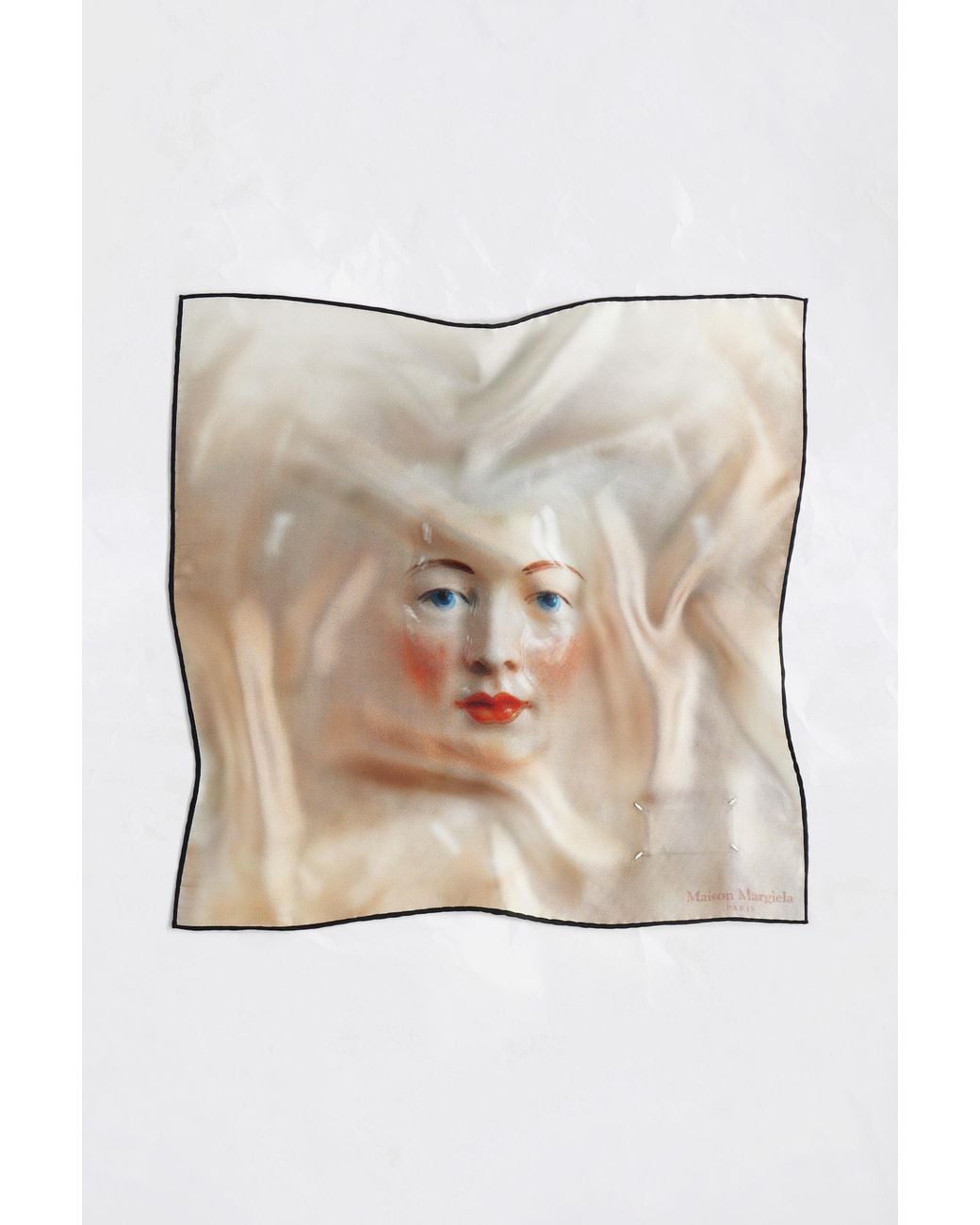 Maison Margiela Pink Porcelain Doll Print Silk Scarf