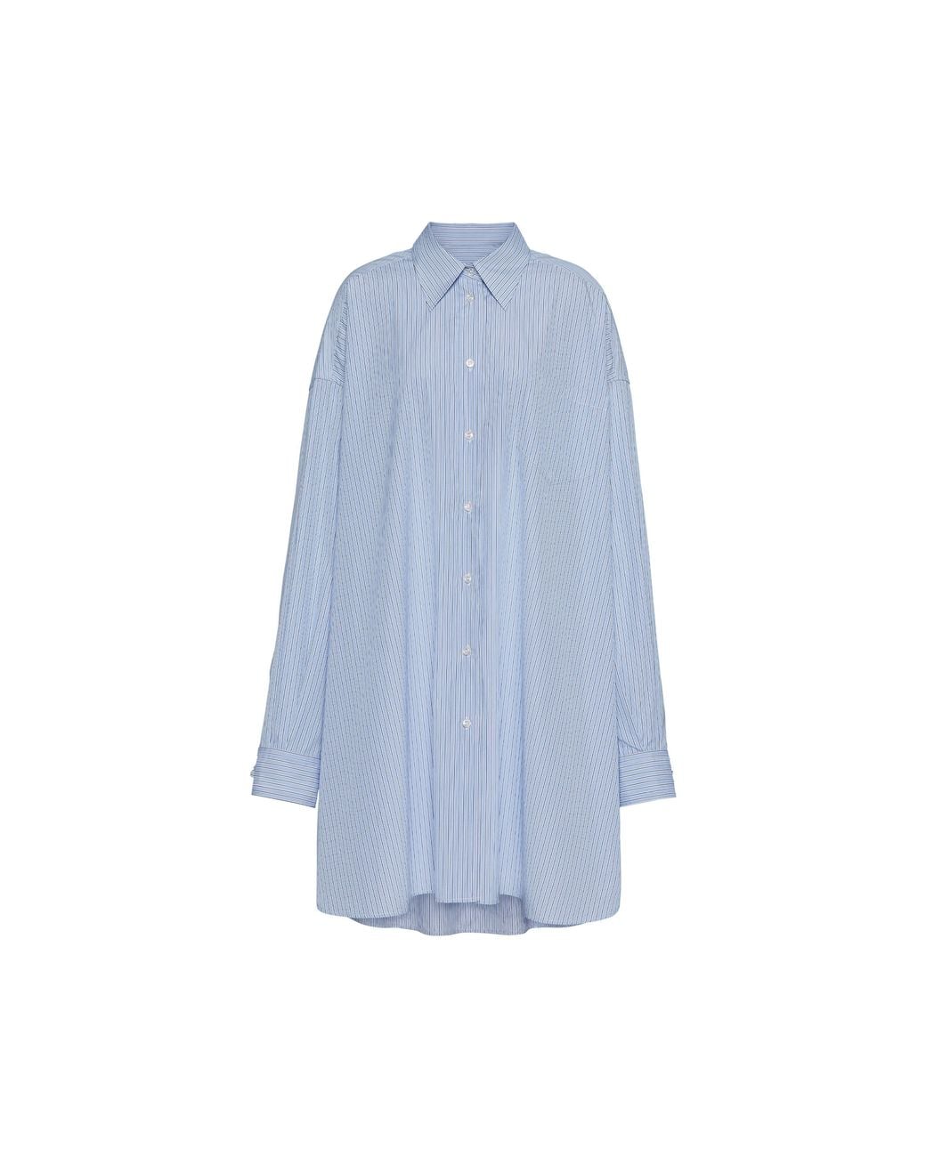Maison Margiela Blue Cotton Poplin Pinstripe Shirt