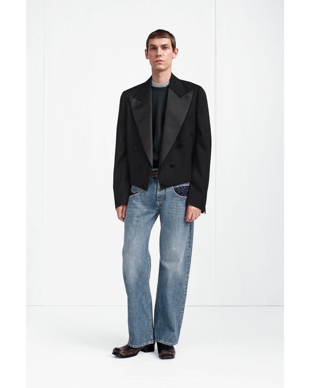 Maison Margiela Black Cropped Double-Breasted Tuxedo Jacket for men