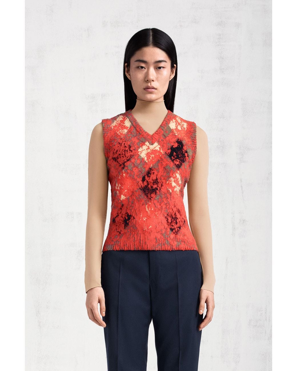 Maison Margiela Red Argyle Knit Sleeveless Top