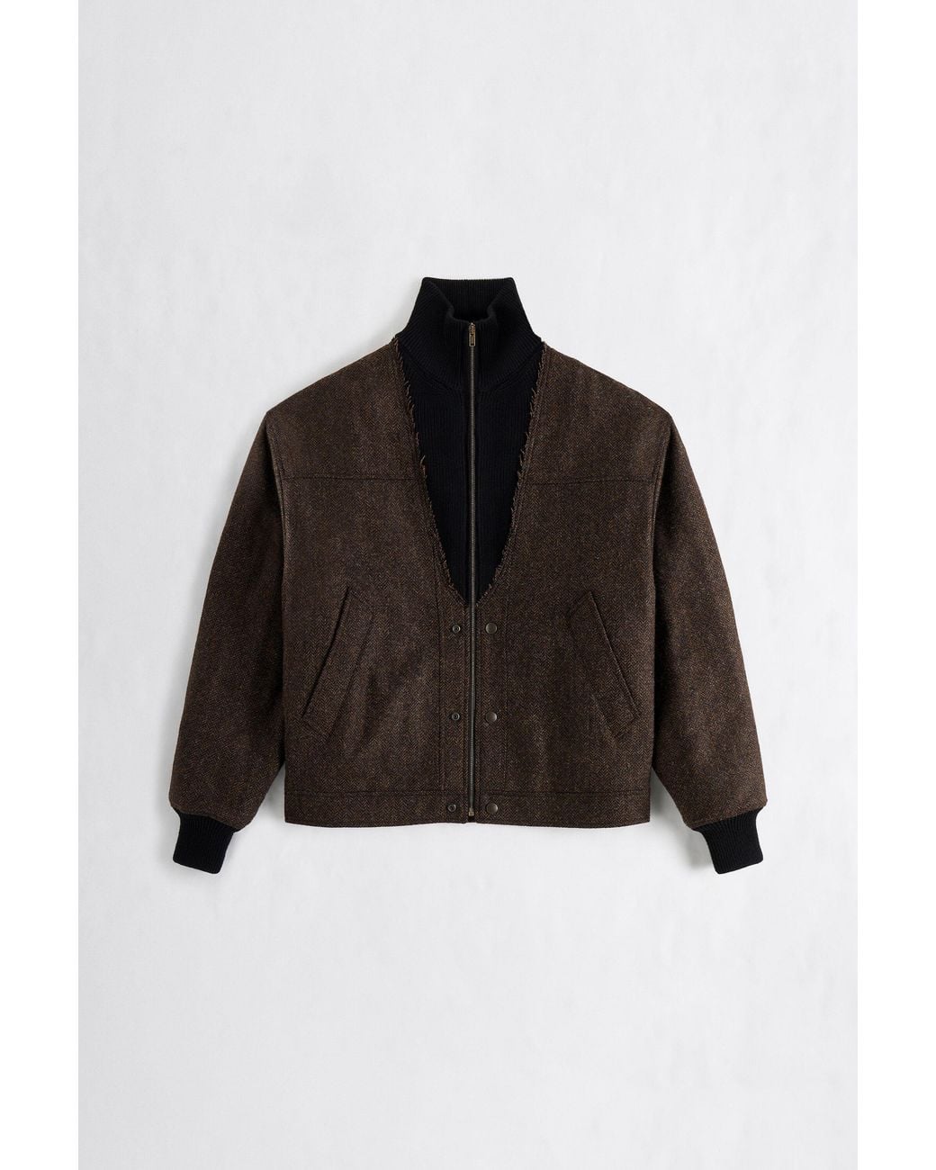 Maison Margiela Black Herringbone Wool Zip Jacket for men