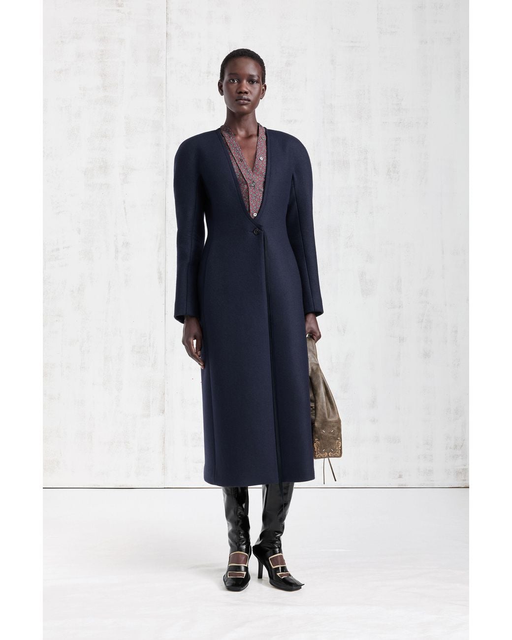 Maison Margiela Blue Collarless Virgin Wool Coat