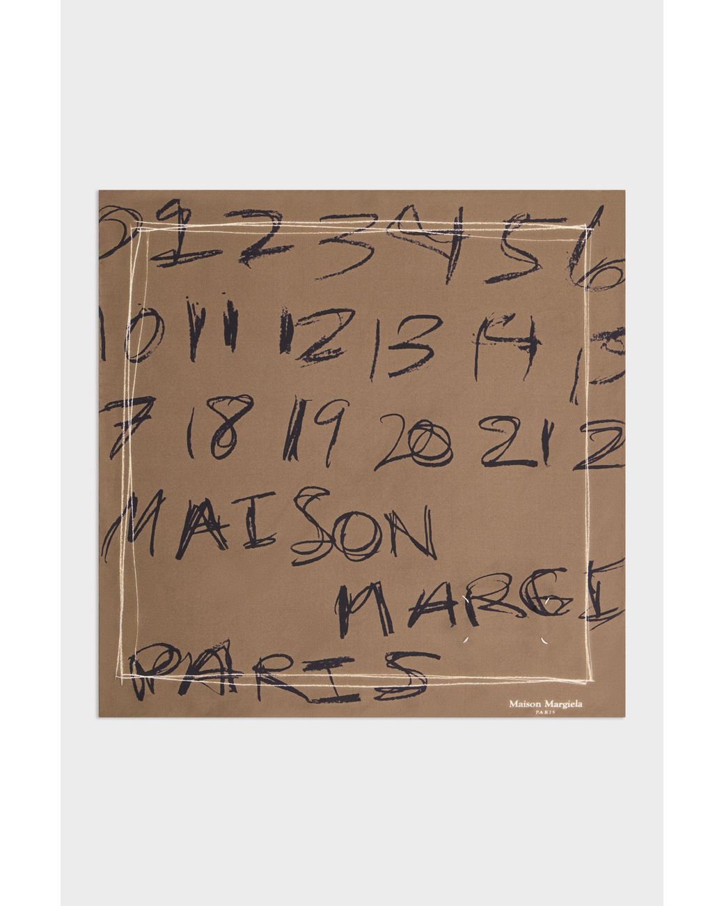 Maison Margiela Natural Scribbled Numerical Silk Foulard