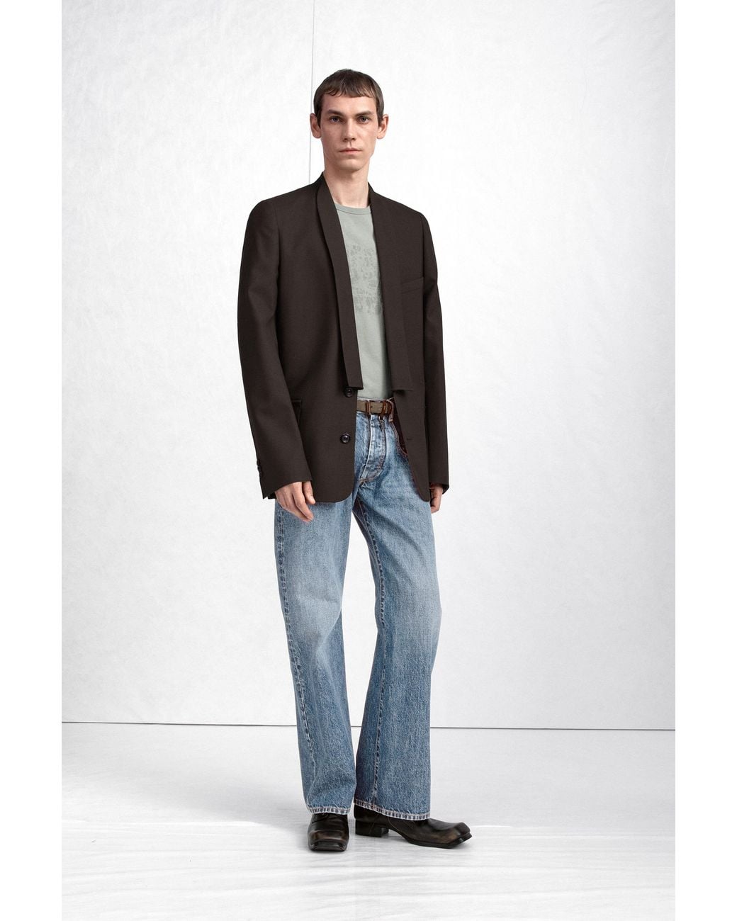Maison Margiela Black Minimal Collar Wool Blazer for men