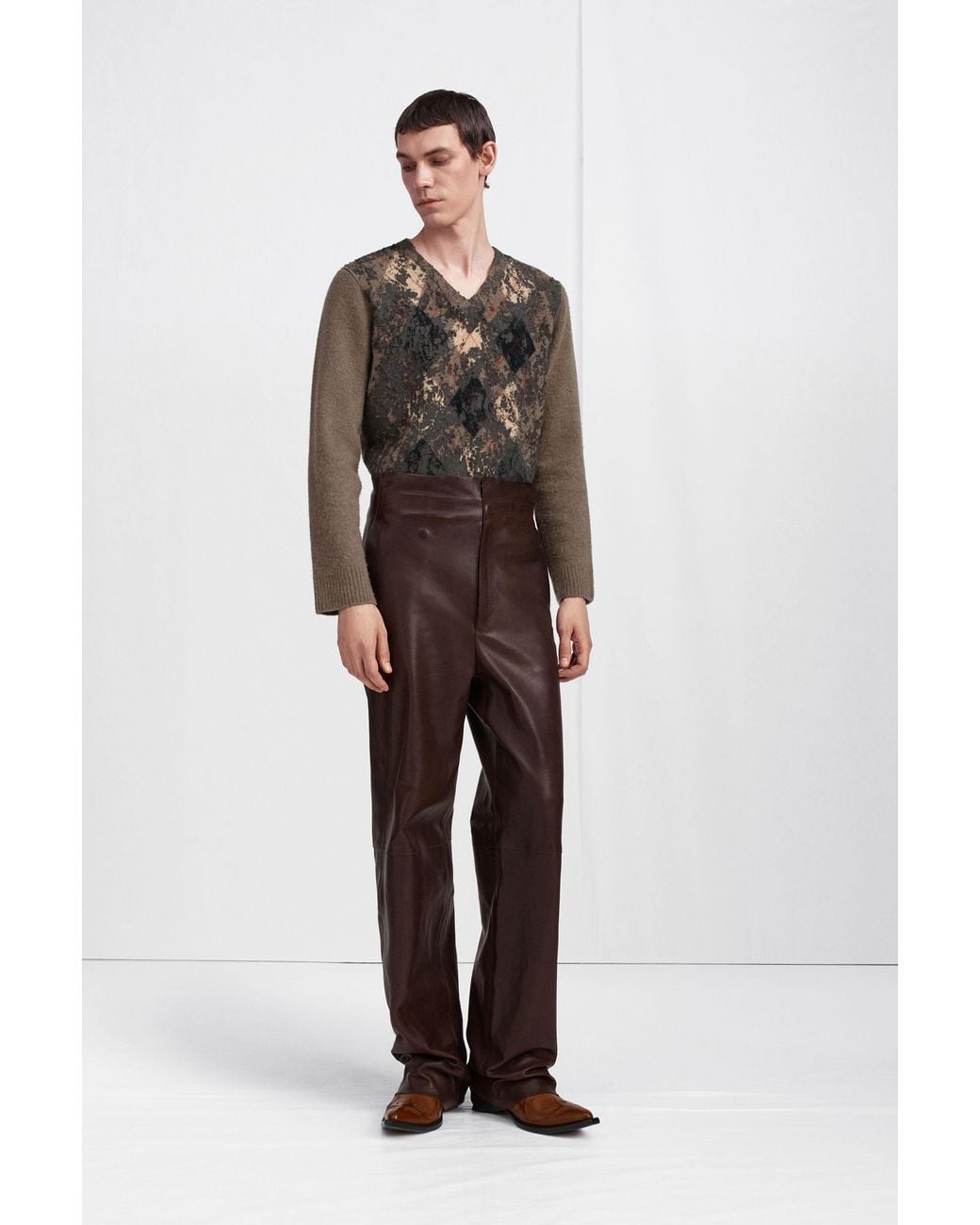 Maison Margiela Brown Fusion Leather Wide-Leg Trousers for men