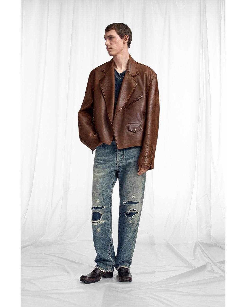 Maison Margiela Brown Biker Leather Jacket for men