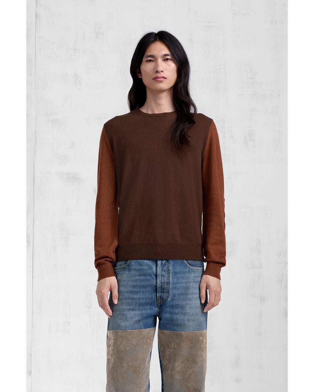 Maison Margiela Brown Two-Tone Wool Crewneck for men
