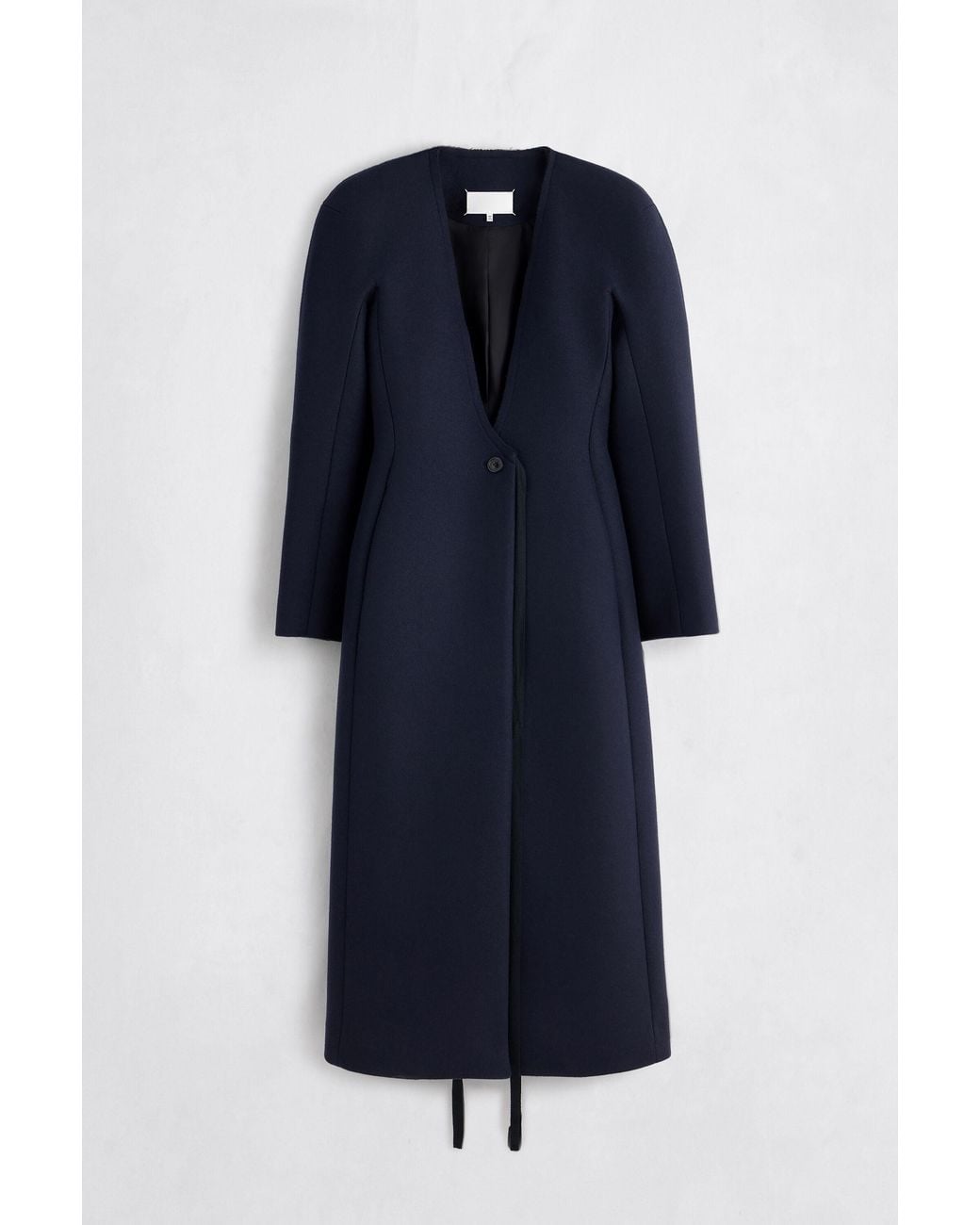 Maison Margiela Blue Collarless Virgin Wool Coat