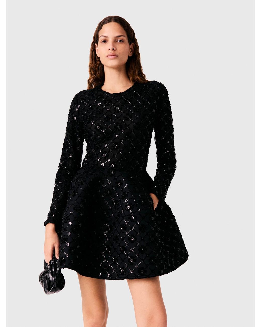Maje Black Short Rhinestone Velvet Dress