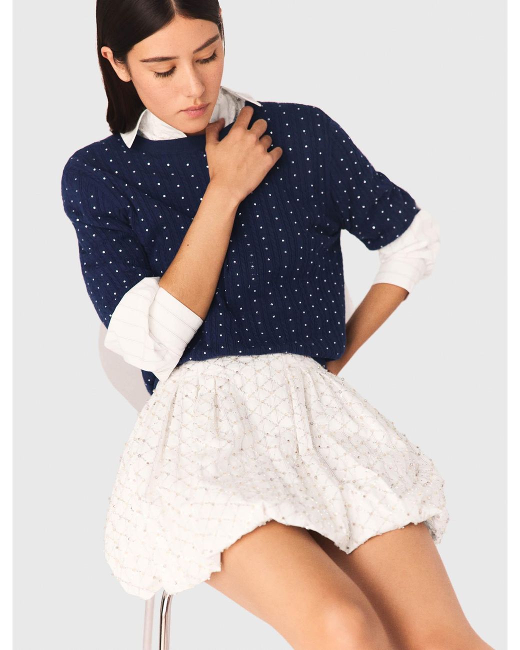 Maje Blue Beaded Bubble Skirt