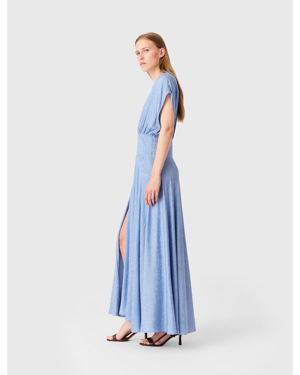 Maje Blue Patterned Jacquard Maxi Dress