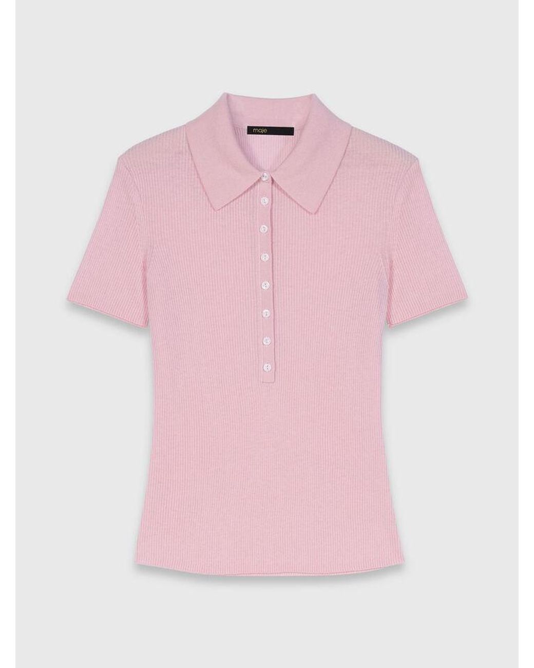 Maje Pink Polo Collar Ribbed Sweater