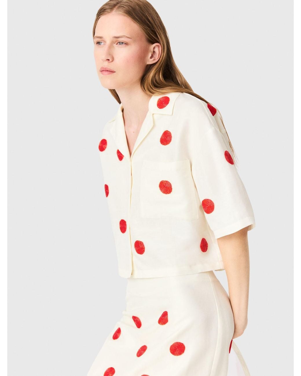 Maje White Embroidered Linen And Silk Shirt
