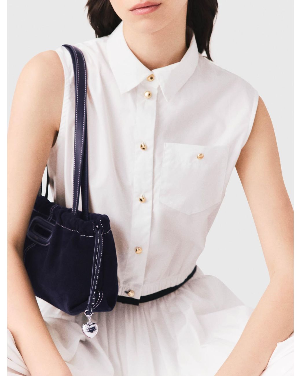 Maje White Cropped Sleeveless Shirt