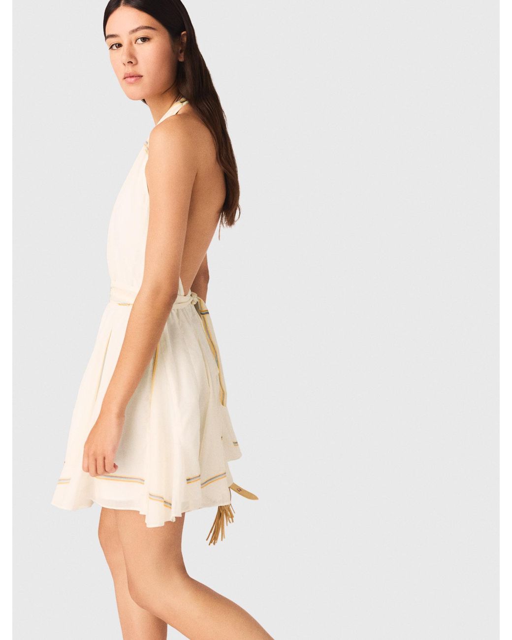 Maje White Short Patterned Backless Dress