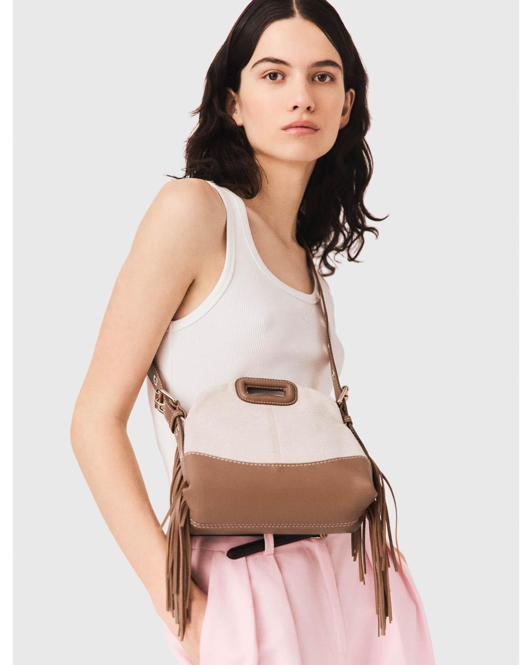 Maje Metallic Canvas And Leather Miss M Mini Bag