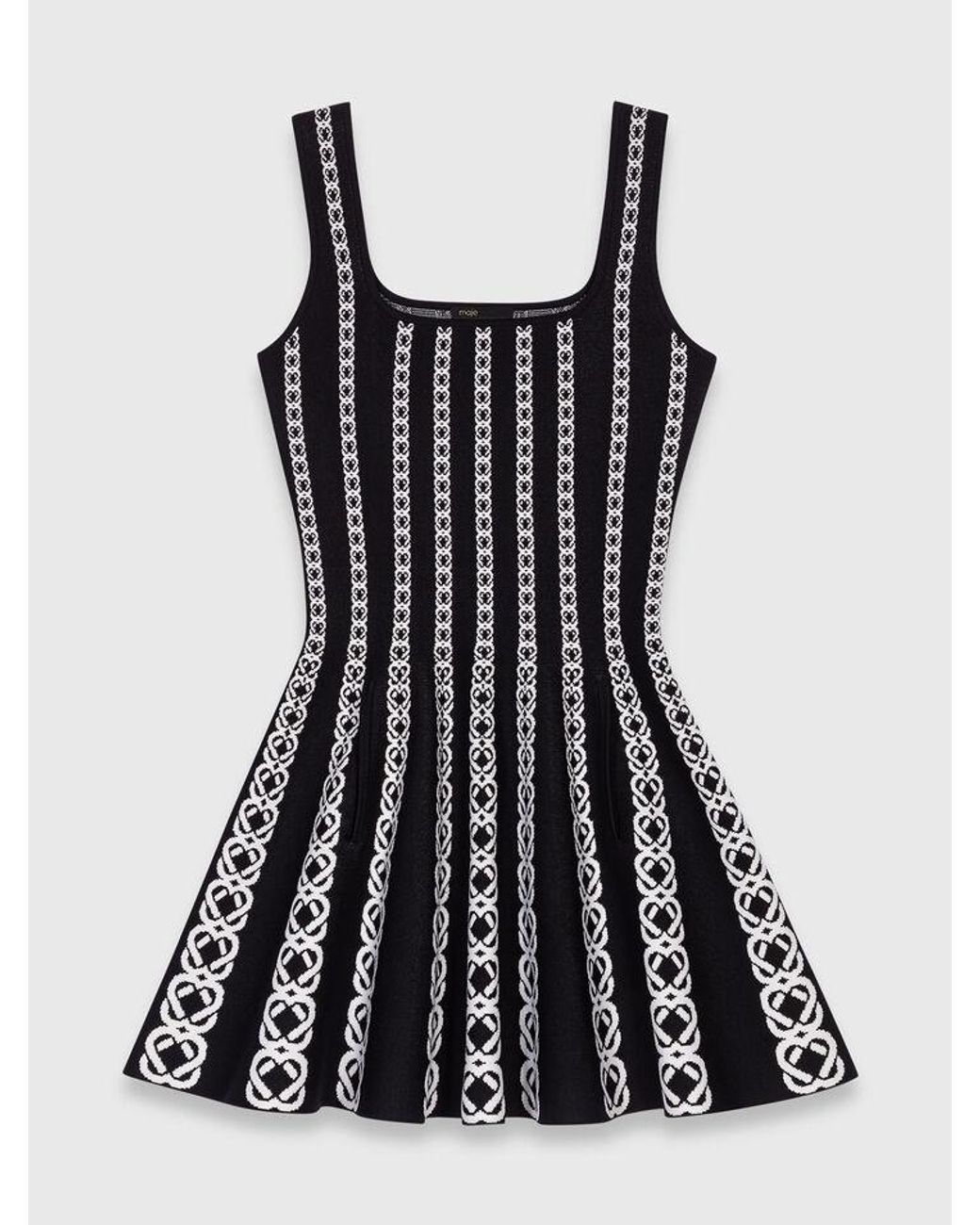 Maje Black Short Jacquard Knit Dress