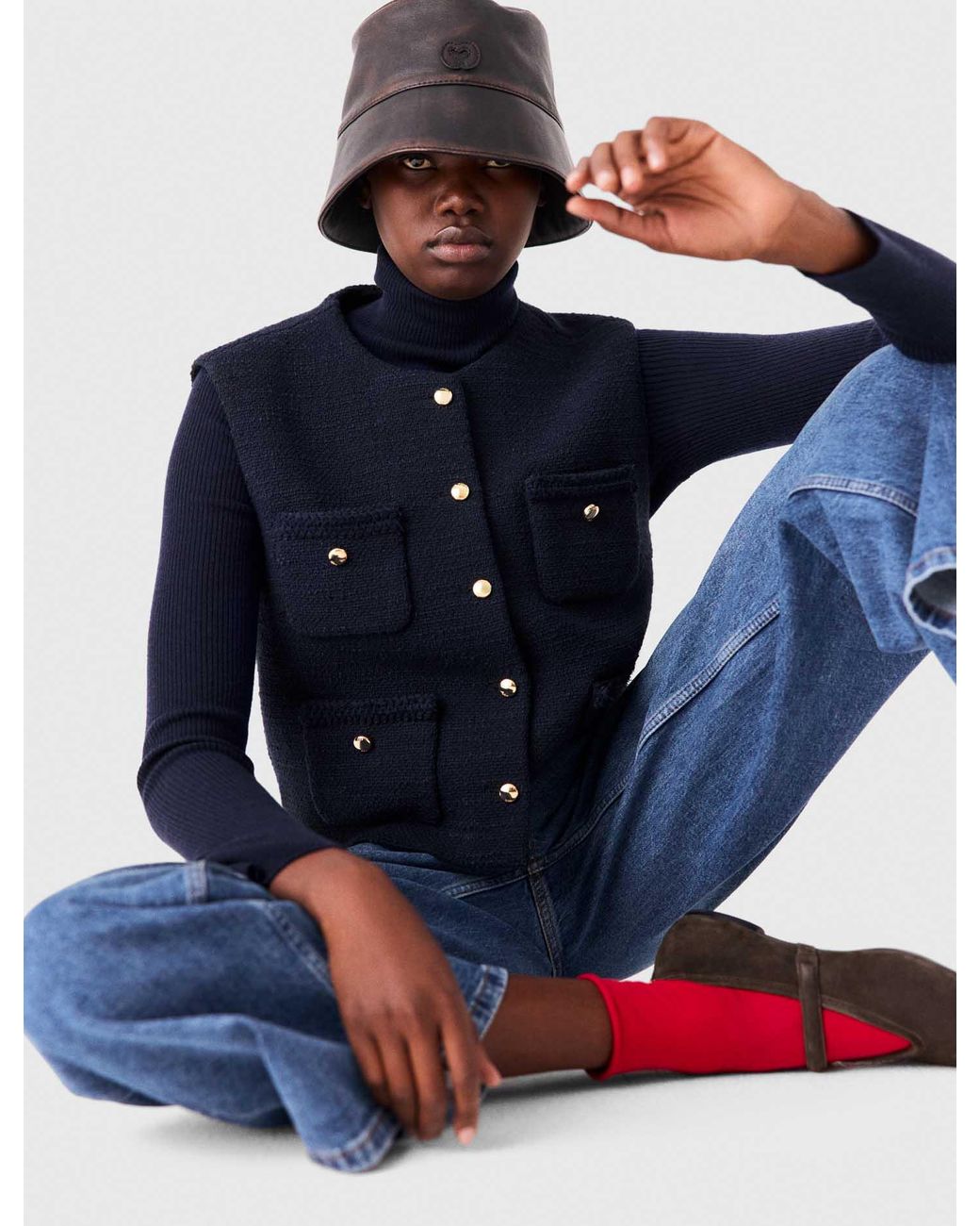 Maje Blue Sleeveless Tweed Jacket