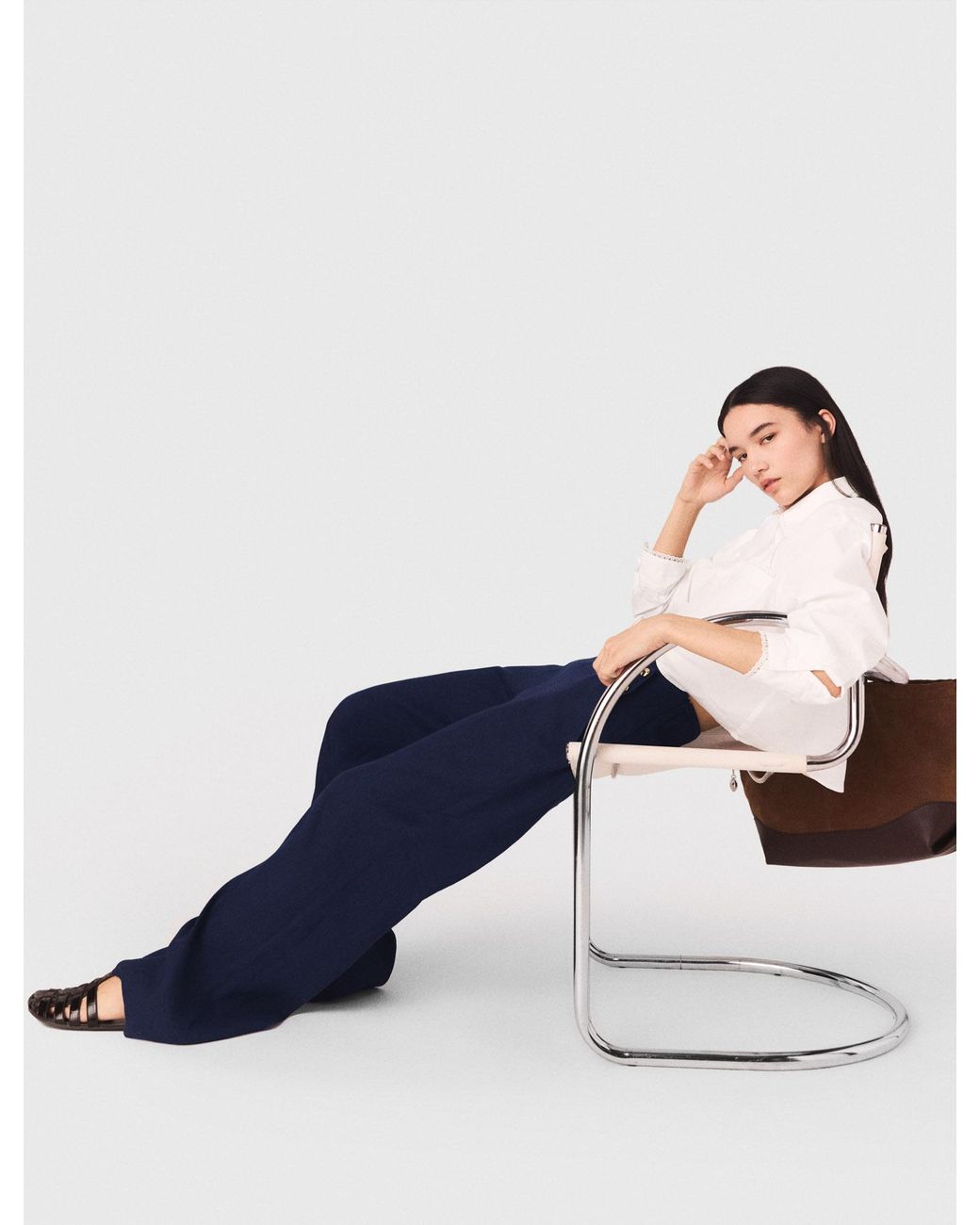 Maje Blue Linen-Blend Sailor Trousers