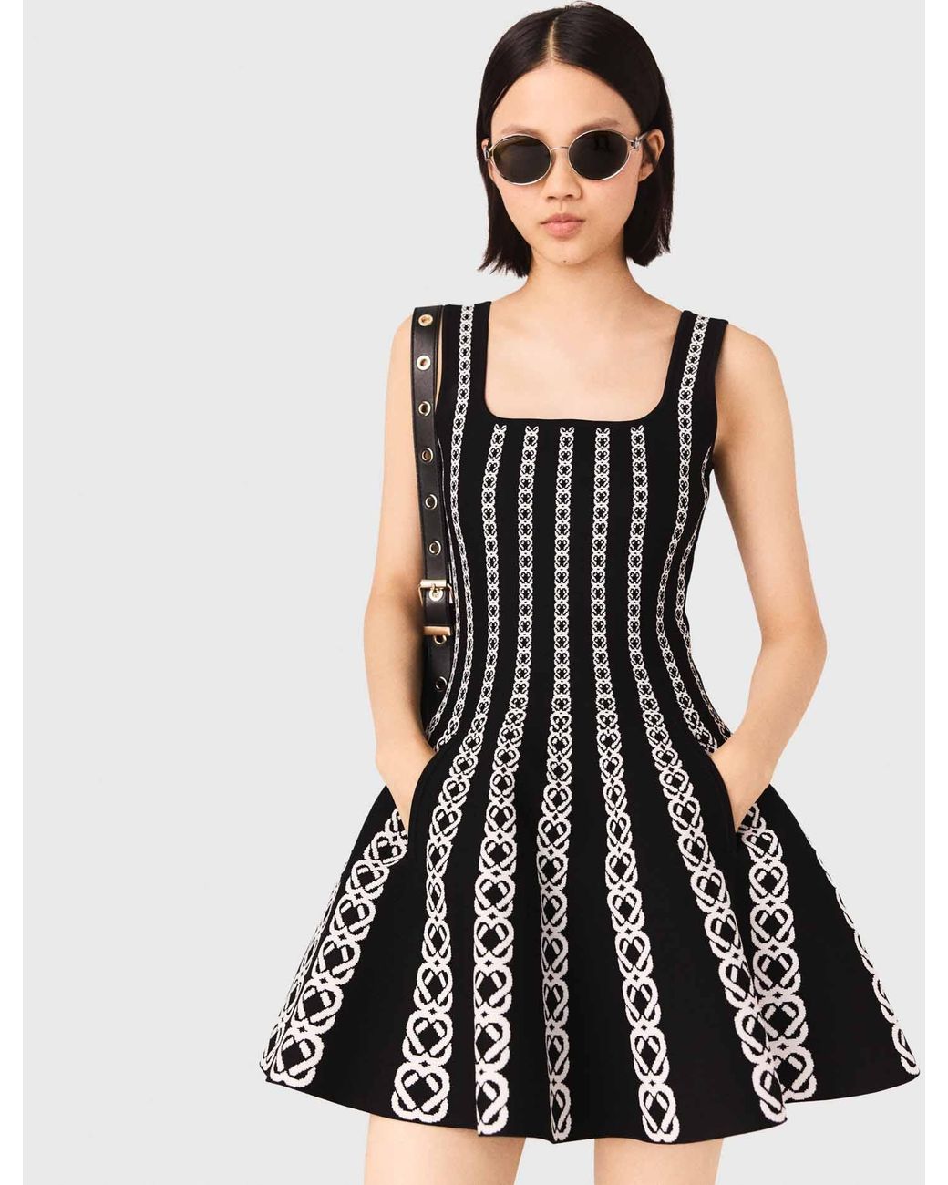 Maje Black Short Jacquard Knit Dress