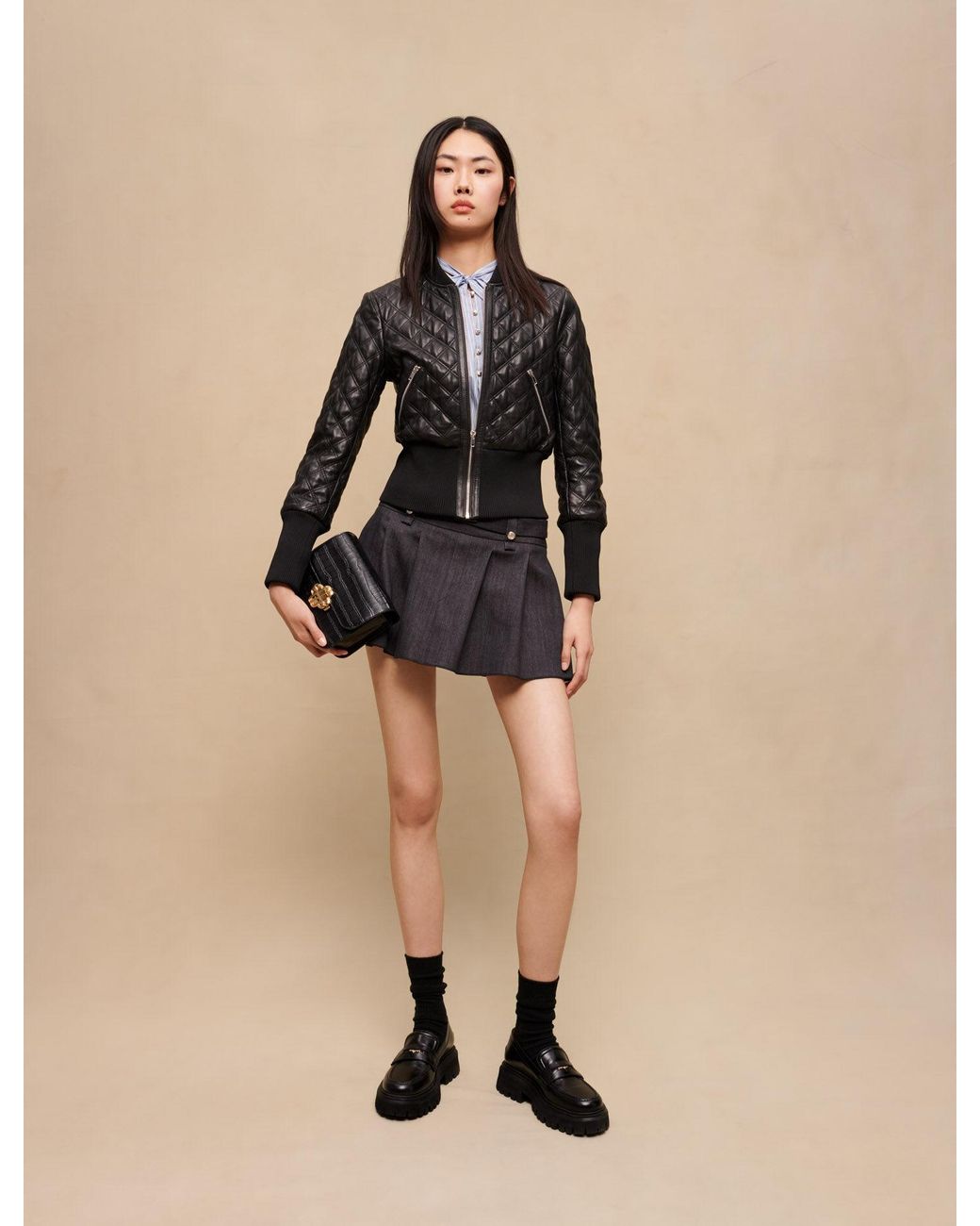 Blouson Court En Cuir Maje en coloris Neutre Lyst