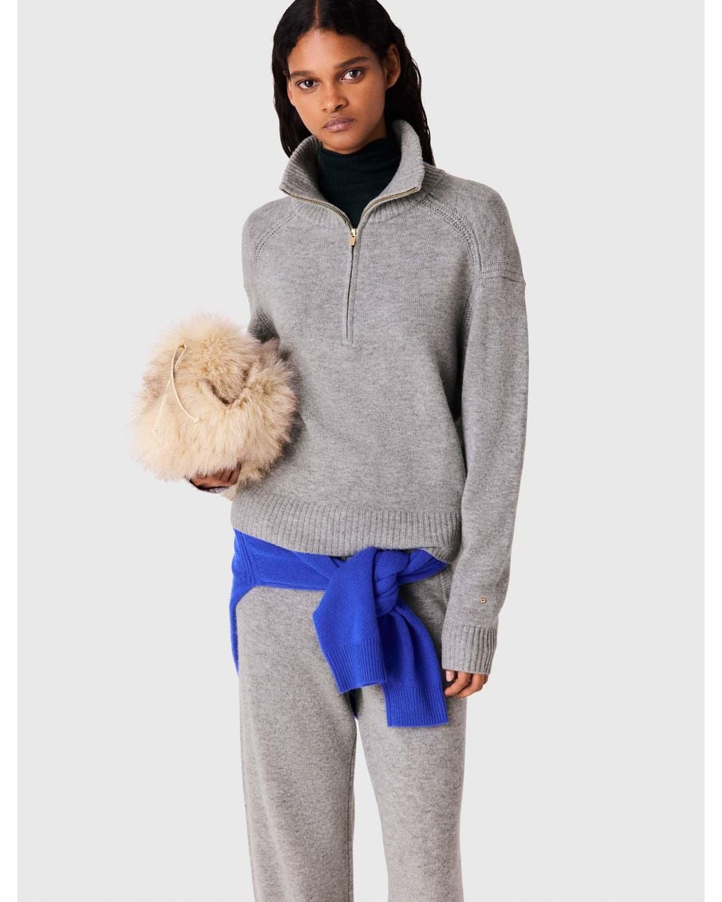 Pull Avec Col Zippé Maje en coloris Blue