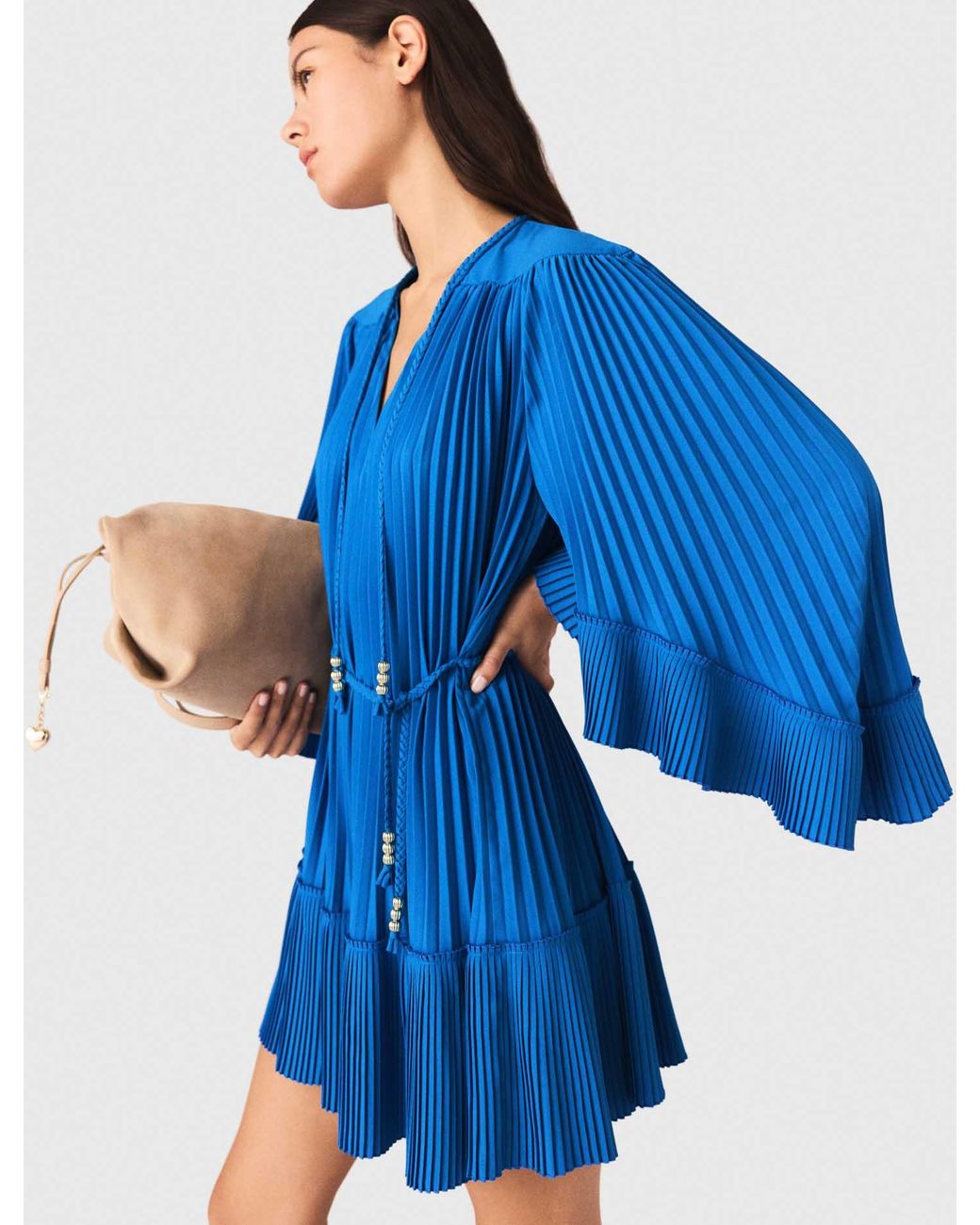 Maje Blue Short Pleated Dress